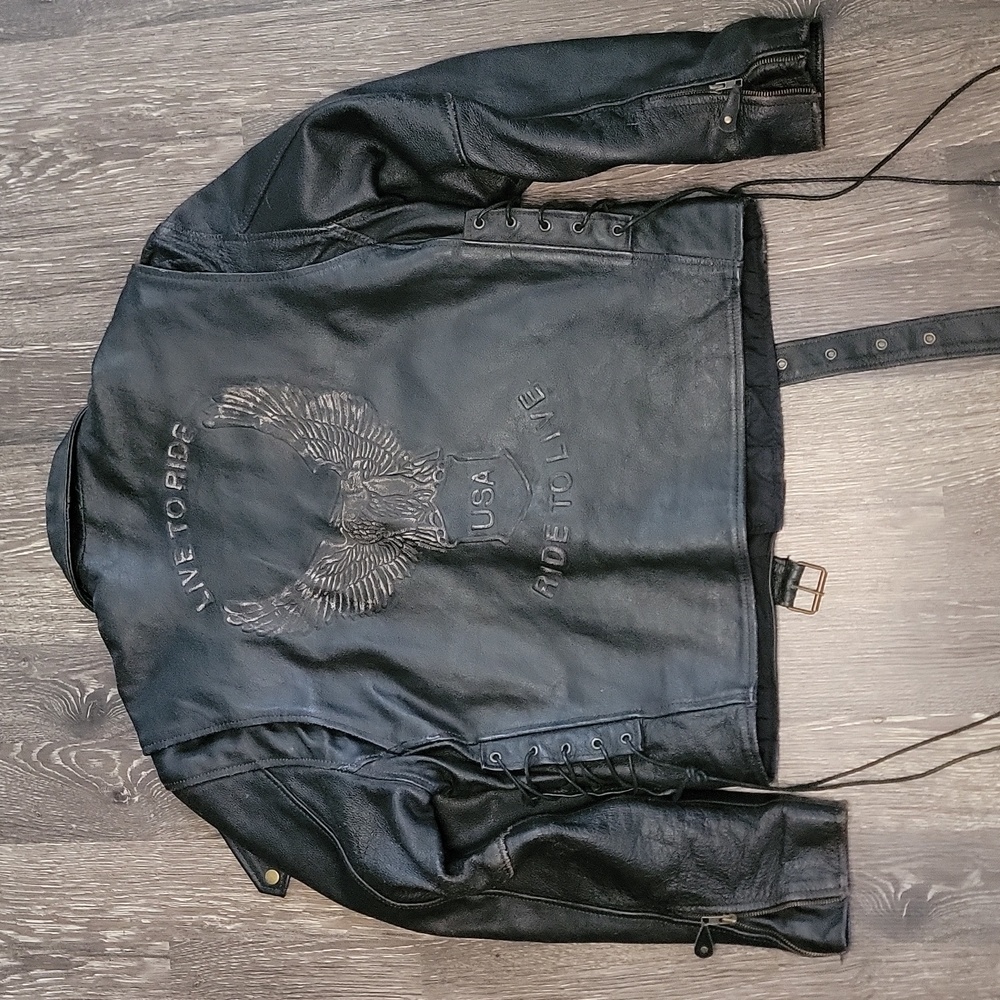 Live to Ride Ride to Live Leather Motorcycle Jacket  Men Size Large 44